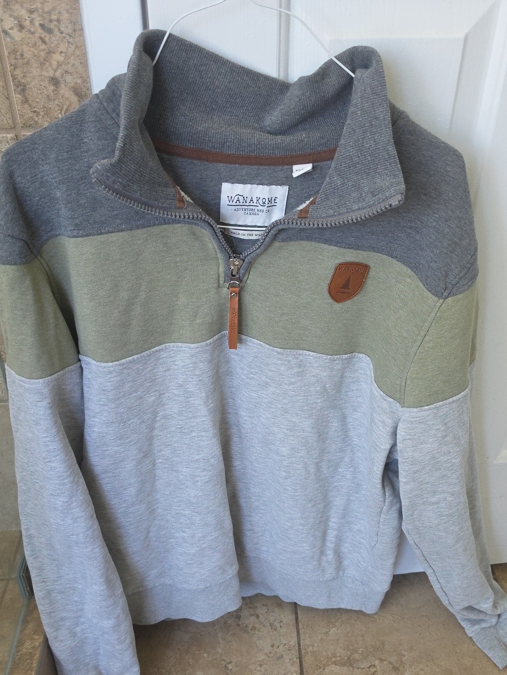 Wanakome Men’s Colorblock Quarter-Zip Sweater - Gray, Olive, Light Gray Xl
